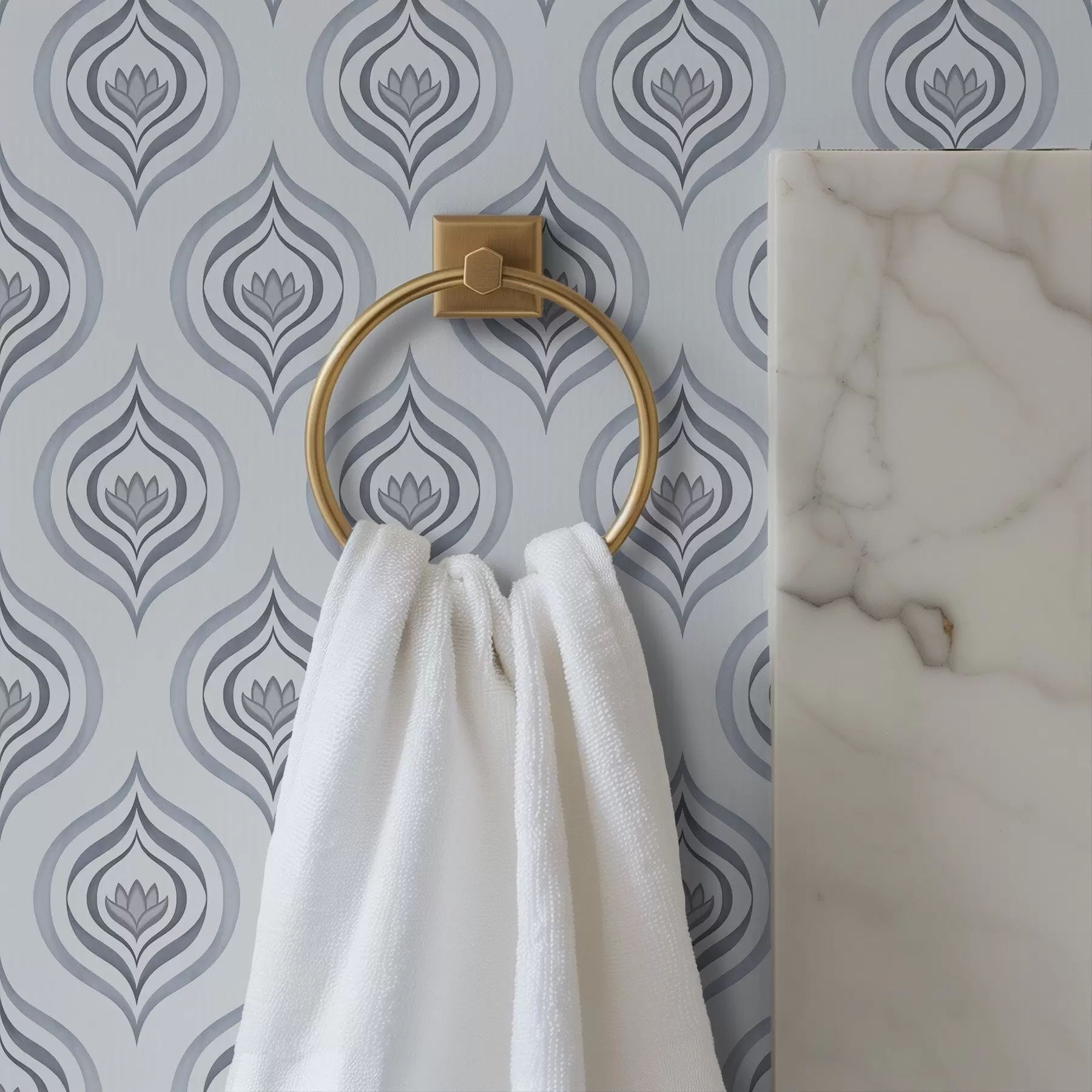 stenske poslikave Kul motiv kapljice s cvetom v sivo-modrih odtenkih a00977v3