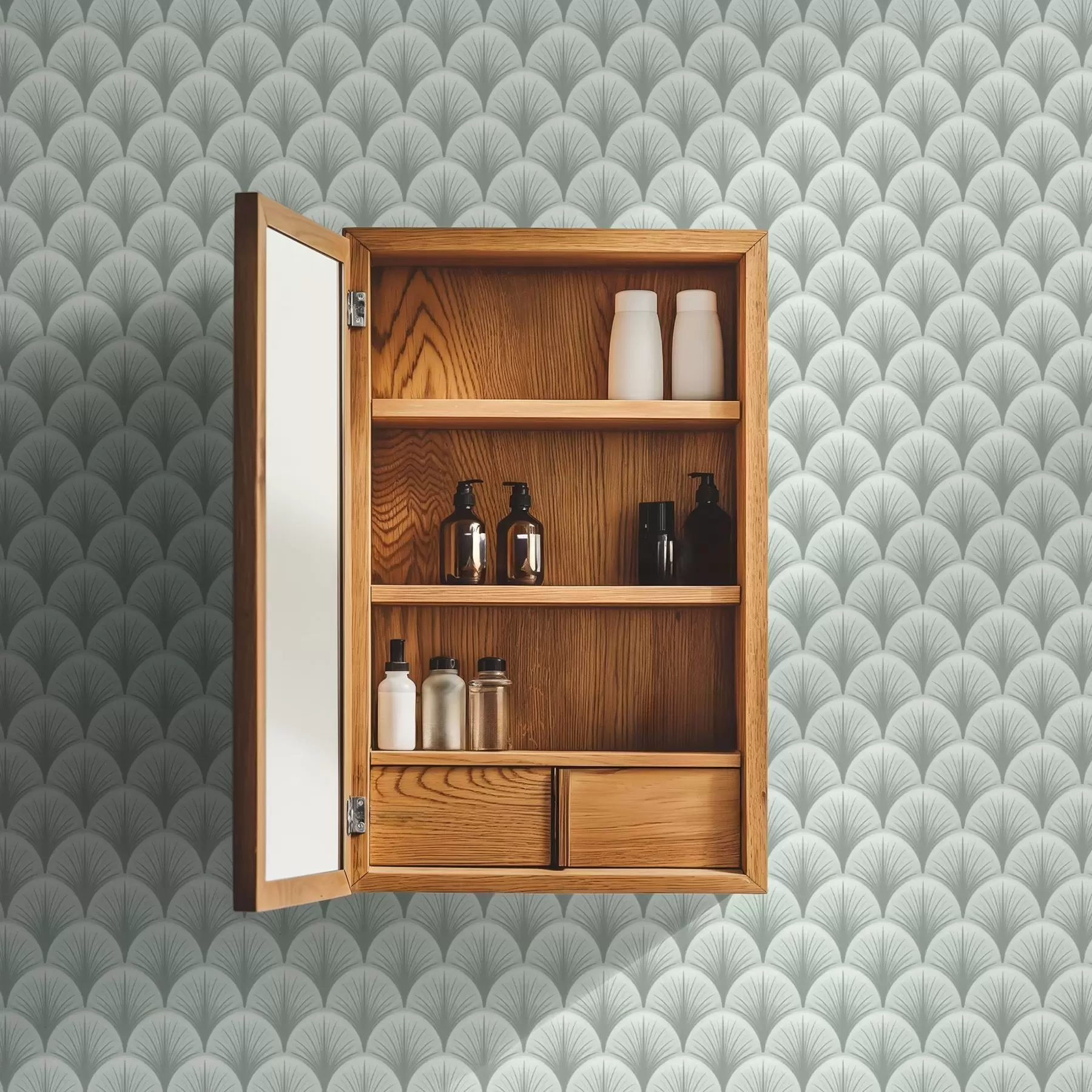 stenske poslikave Mint fan arches with rays on a soft greenish background a00978v2