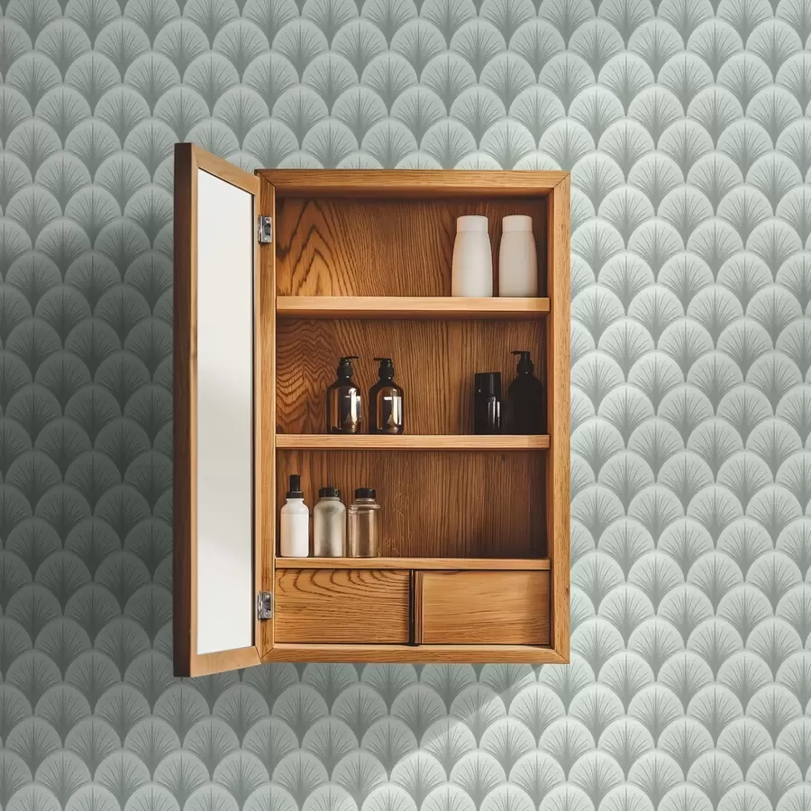 stenske poslikave Mint fan arches with rays on a soft greenish background a00978v2