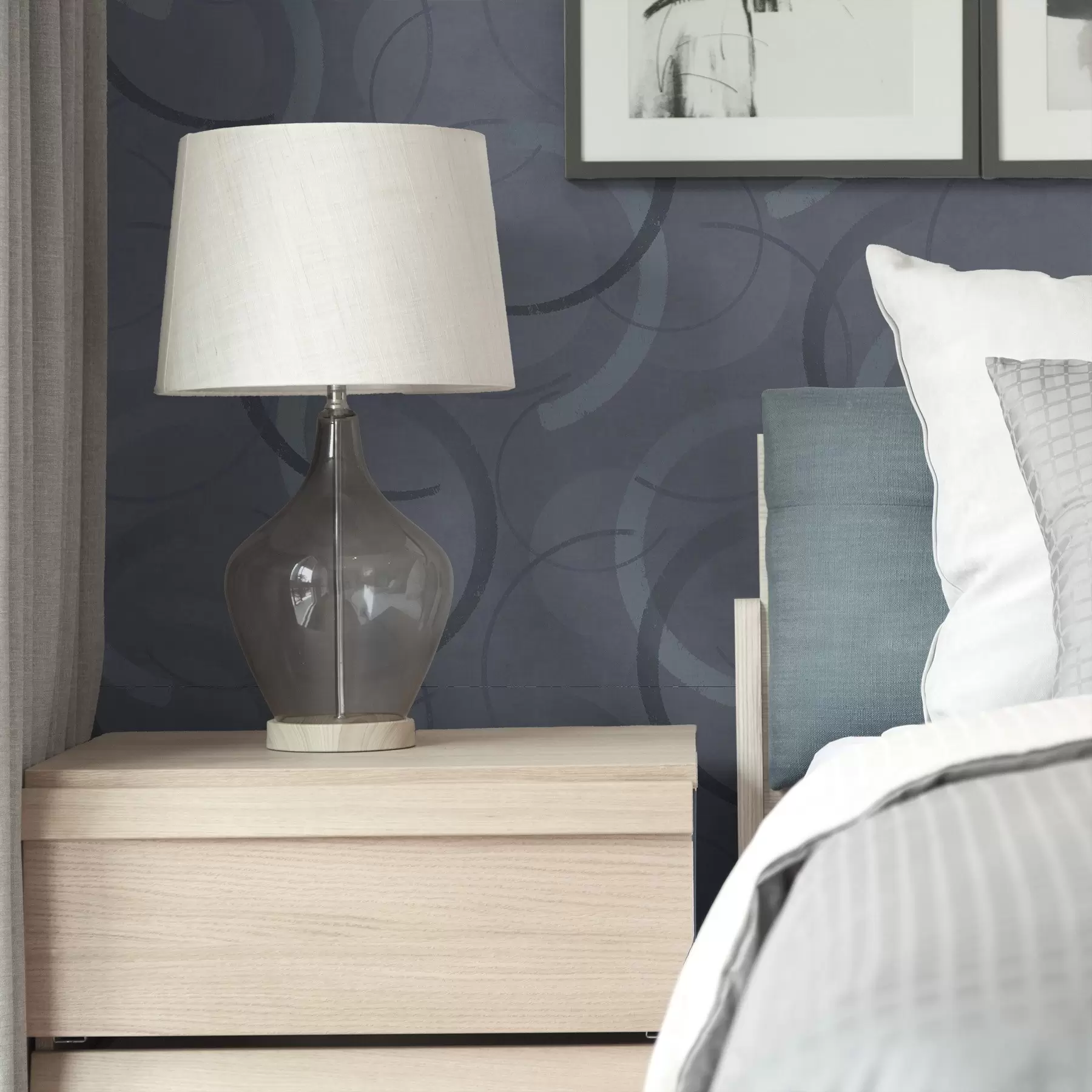 stenske poslikave Polkrogi in mehki krogi v hladni sivo-modri barvni paleti a00980