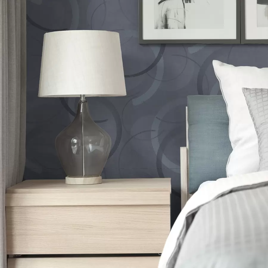 stenske poslikave Polkrogi in mehki krogi v hladni sivo-modri barvni paleti a00980