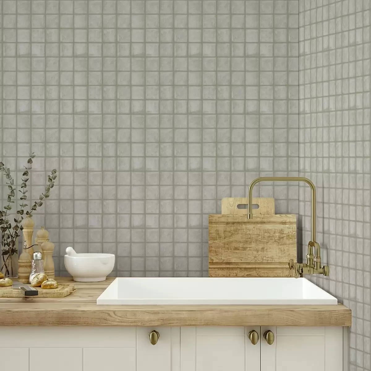 Ozadje Imitiranje kvadratnih ploščic v nežni sivo-zeleni barvni paleti a00988