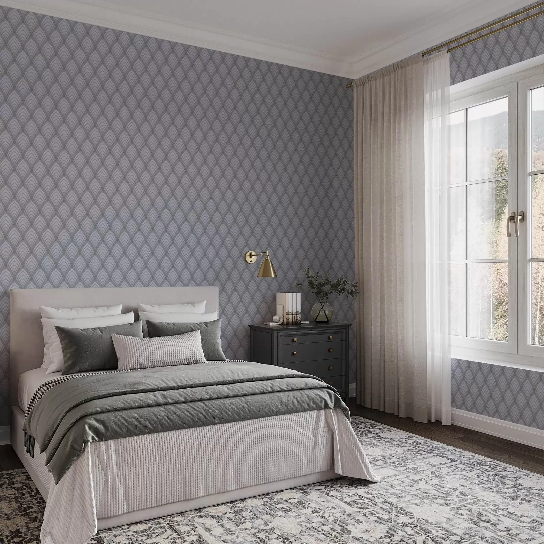 stenske poslikave Volumetrični loki v sivi barvi z mehkim prehodom a00989