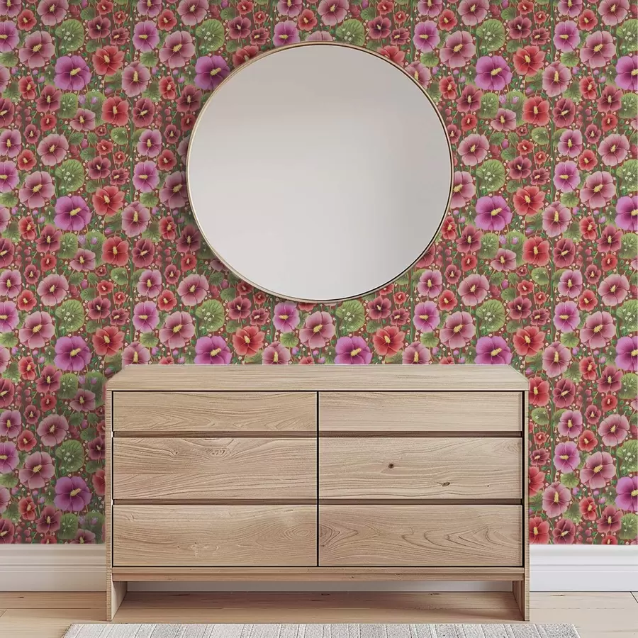 stenske poslikave Cvetoči hibiskus na topli rjavkasto-rdeči podlagi a00993v1