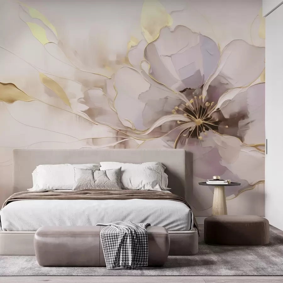 stenske poslikave Modra cvetlica z rumenimi poudarki v abstraktnem slogu čopiča w09505