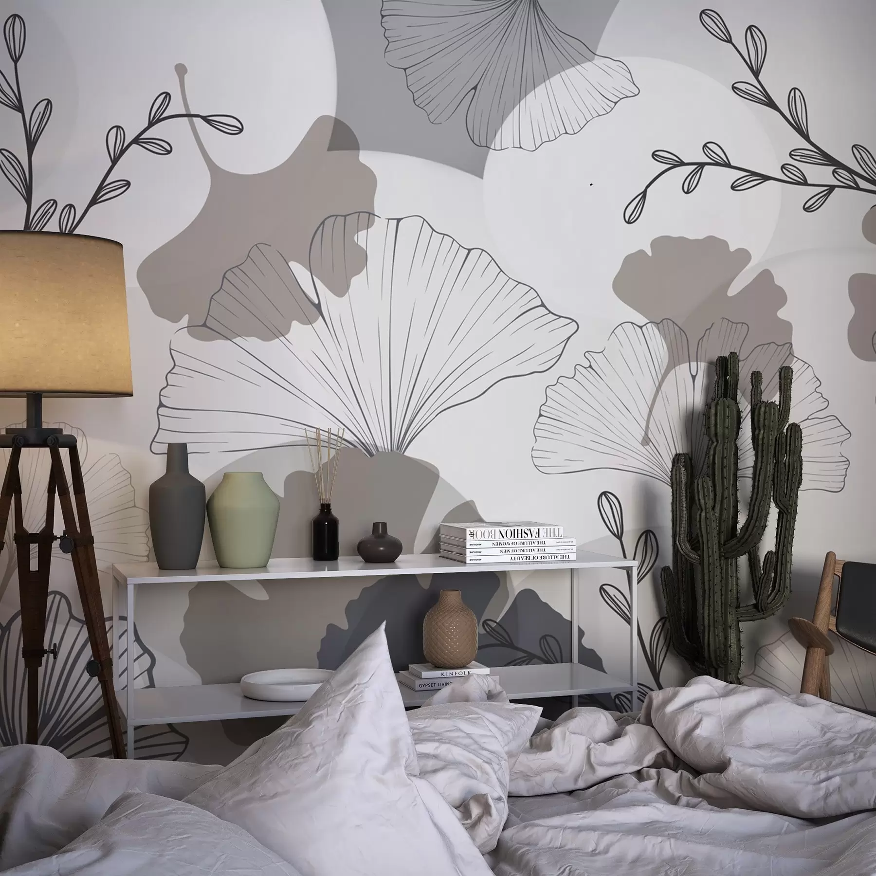 stenske poslikave Minimalistični listi ginkga w04913