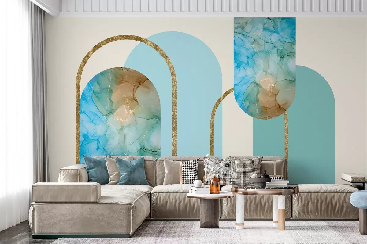 stenske poslikave elegantni loki z imitacijo marmorja v slogu art deco w04879