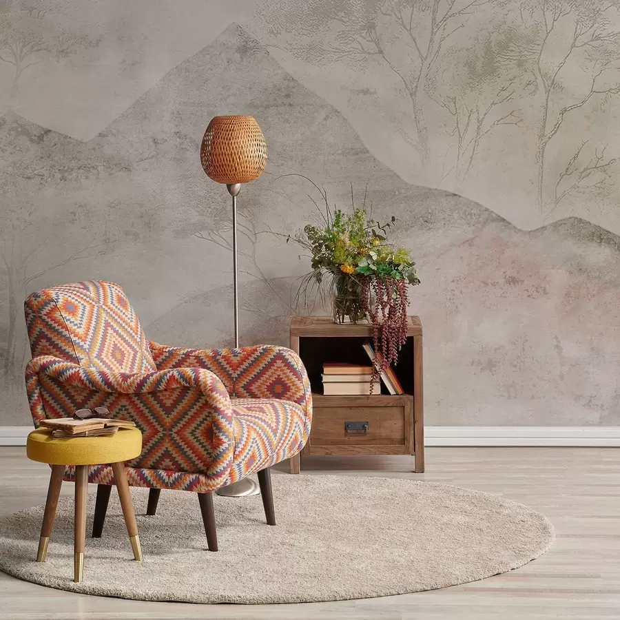 stenske poslikave Mehke pastelne gore in drevesa v rahli megli w04954