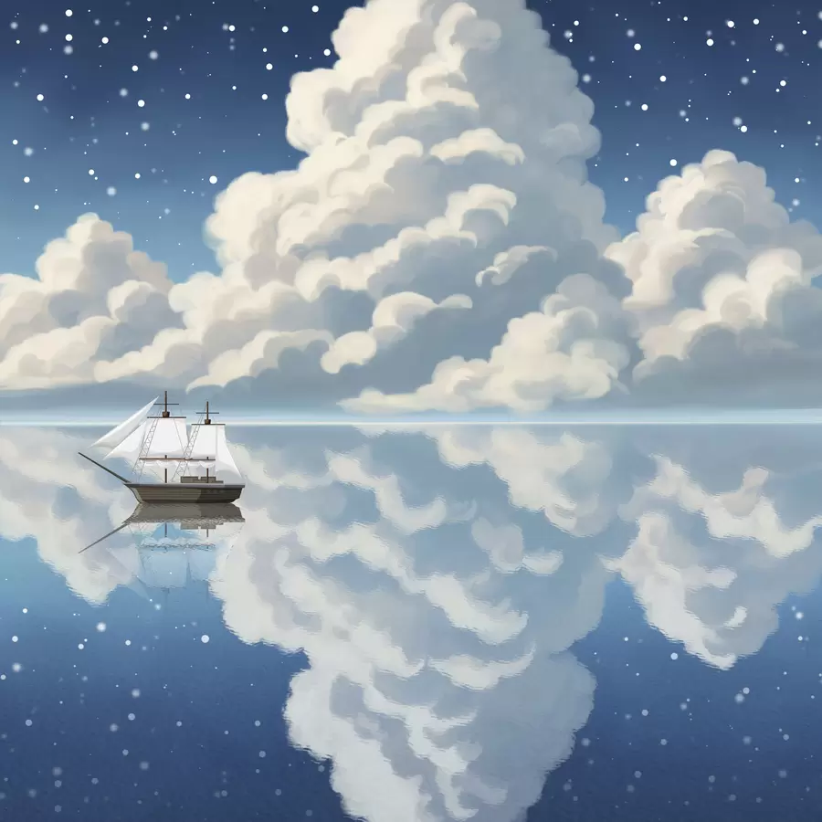 stenske poslikave Goste oblake nad vodo w04996