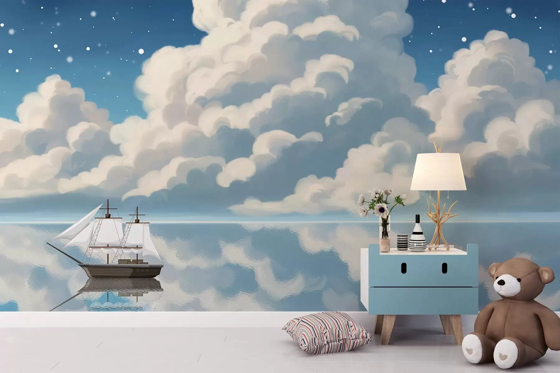 stenske poslikave Goste oblake nad vodo w04996