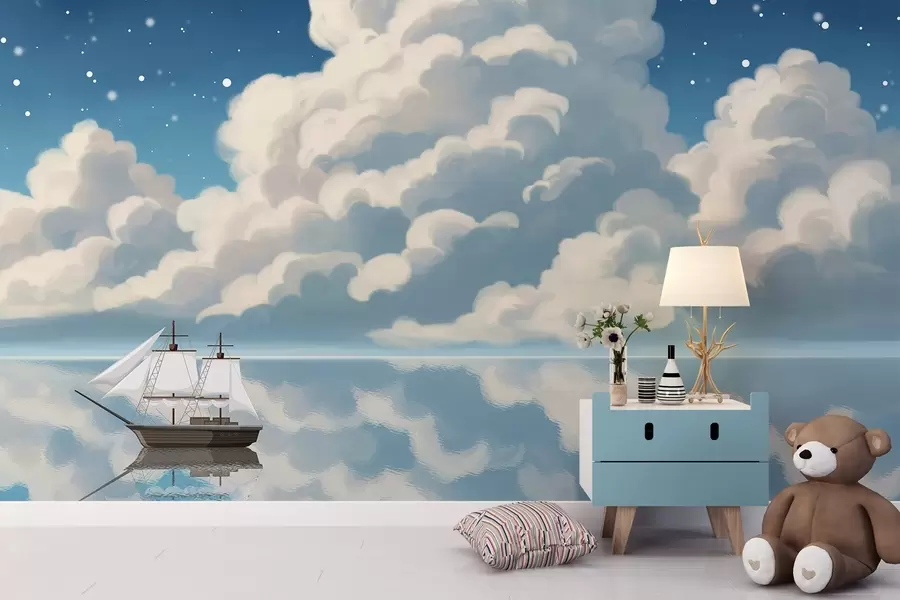 stenske poslikave Goste oblake nad vodo w04996