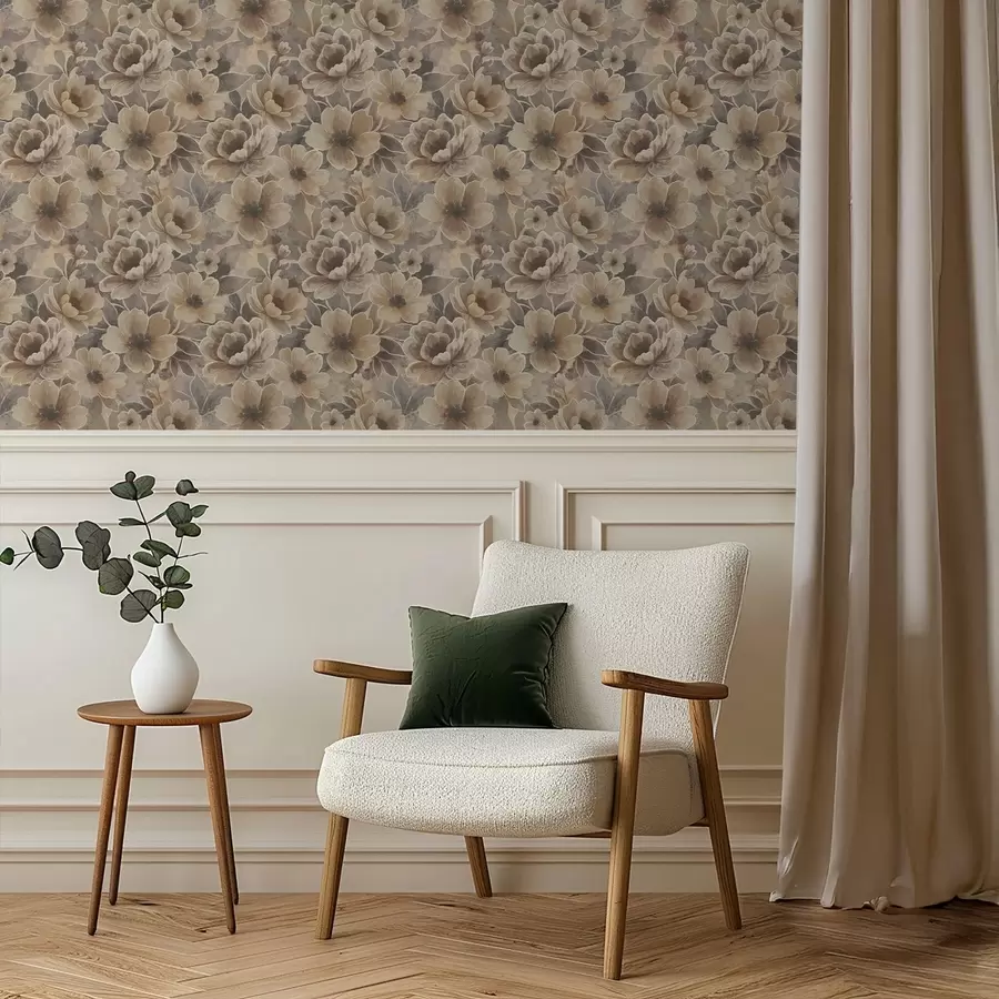 stenske poslikave Slikovite bež cvetlice na dimastem abstraktnem ozadju a00884