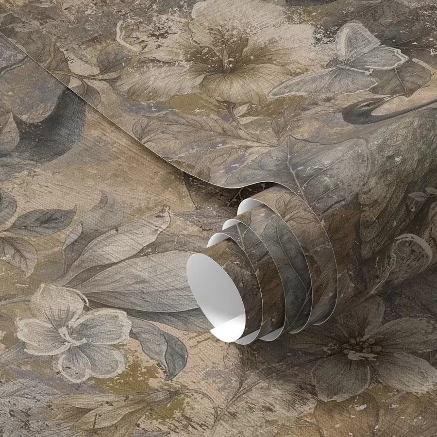 stenske poslikave Starinski cvetlični kolaž s pavji in metulji a00897