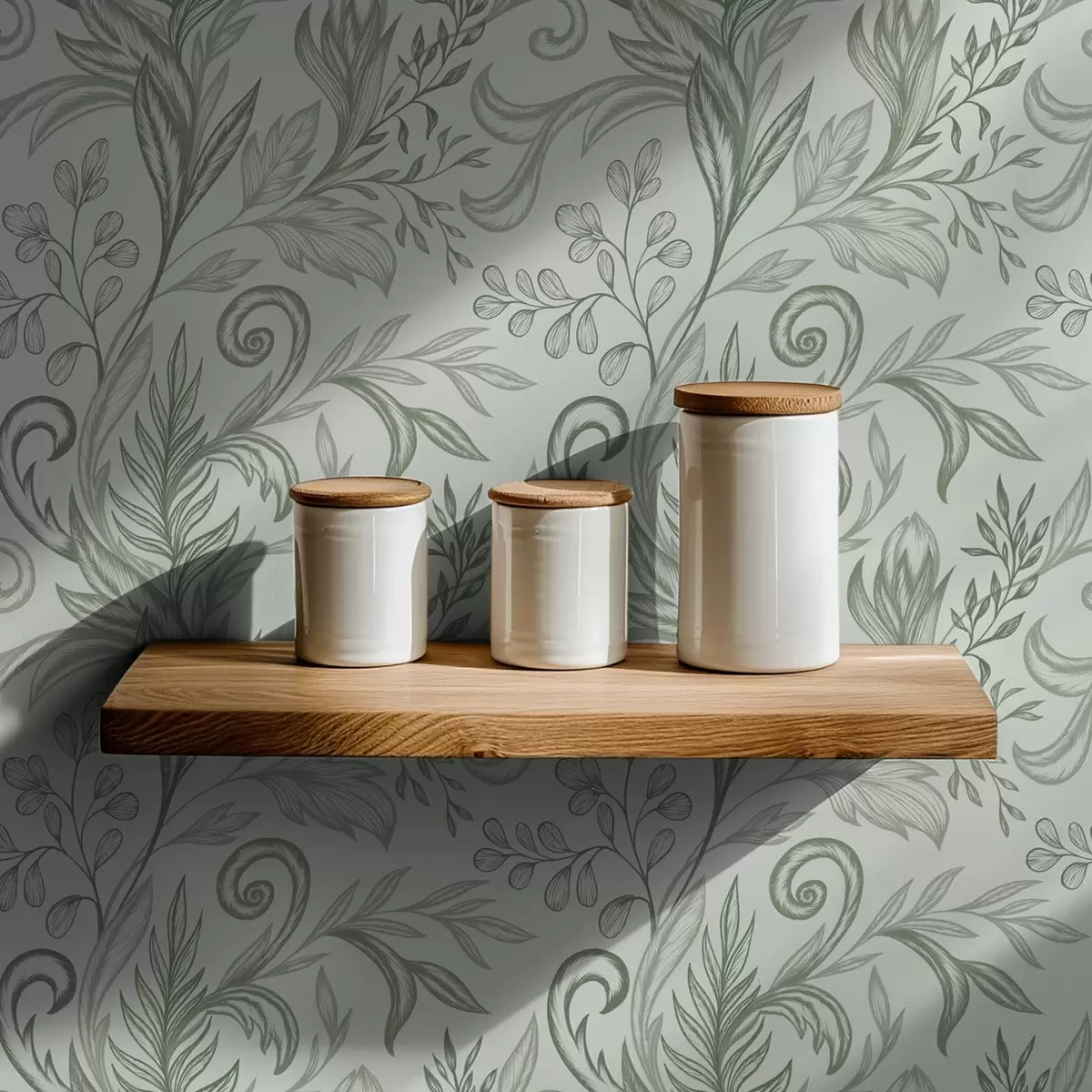 Ozadje Mehki listi mete v nežnih sivo-zelenih linijah a00935v3