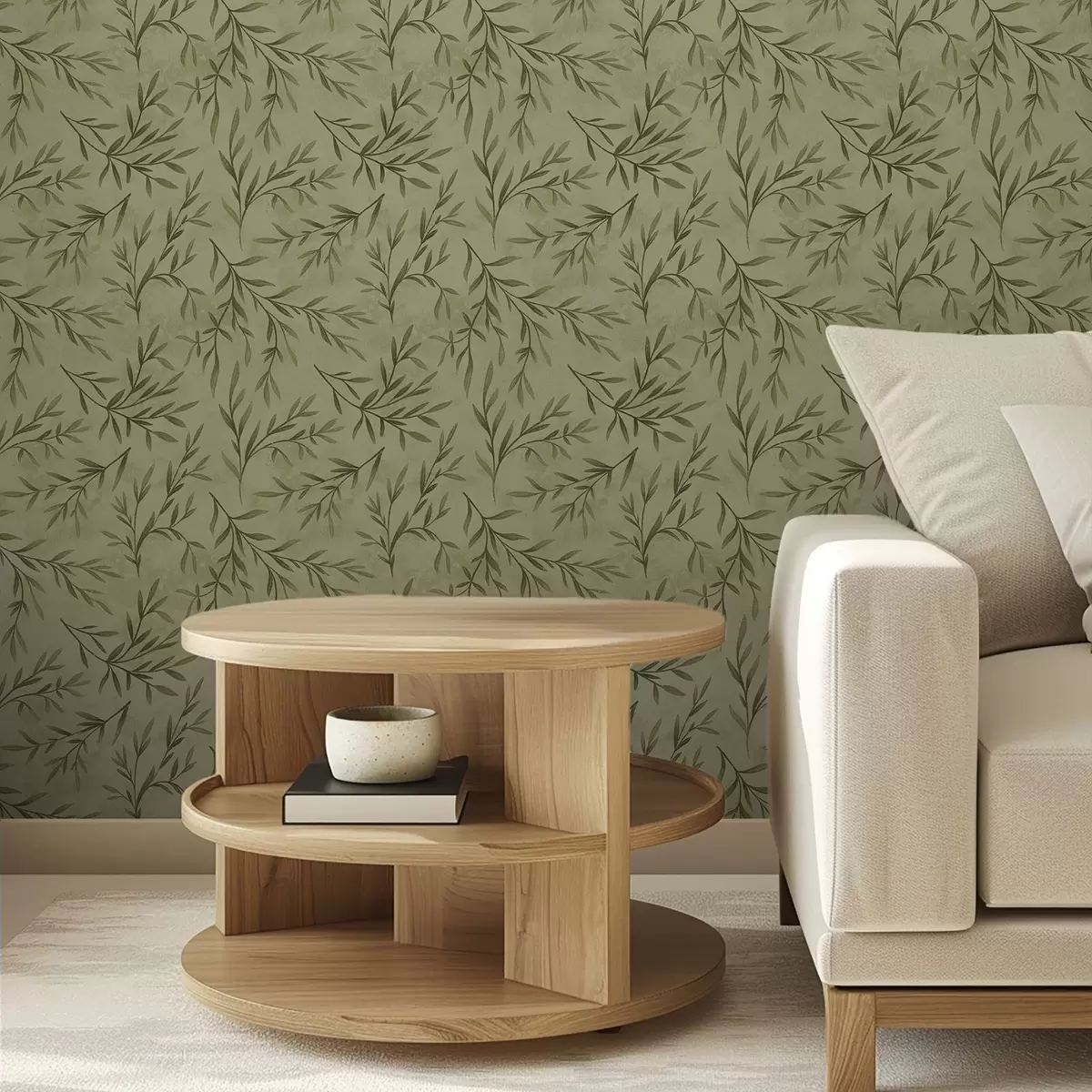 Ozadje Olive sprigs on a muted yellow-green textured ground a00936