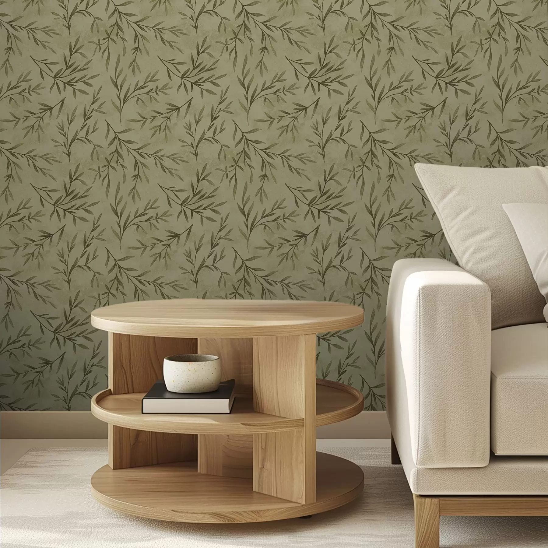 stenske poslikave Olive sprigs on a muted yellow-green textured ground a00936