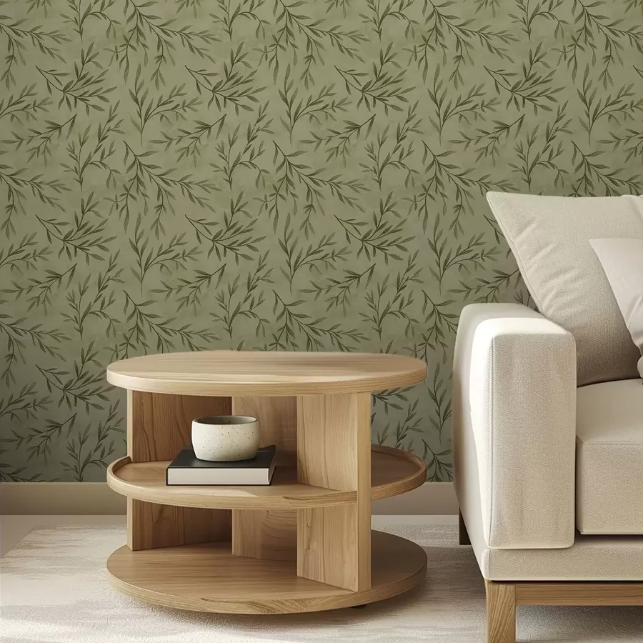 stenske poslikave Olive sprigs on a muted yellow-green textured ground a00936