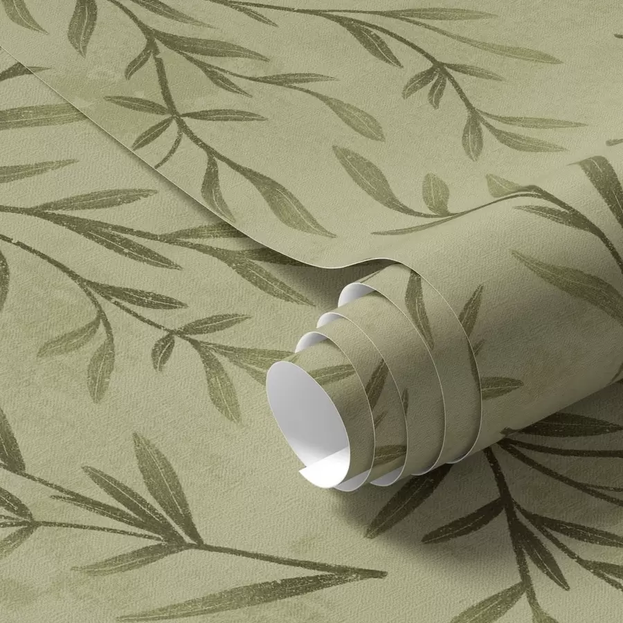 stenske poslikave Olive sprigs on a muted yellow-green textured ground a00936