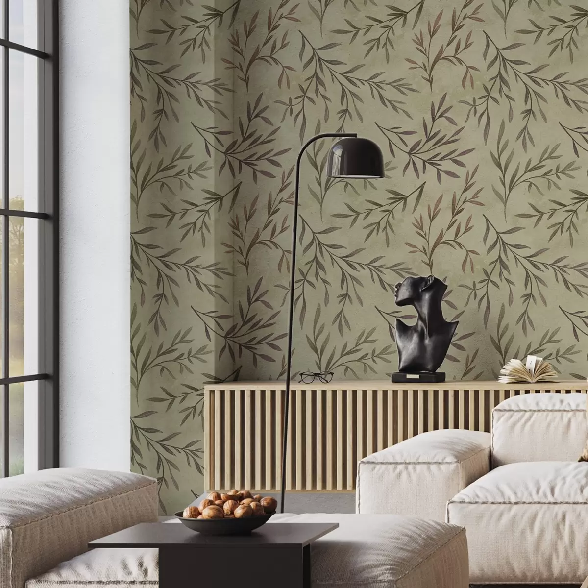 Ozadje Lilac in zelene veje z listi na topli podlagi a00936v4