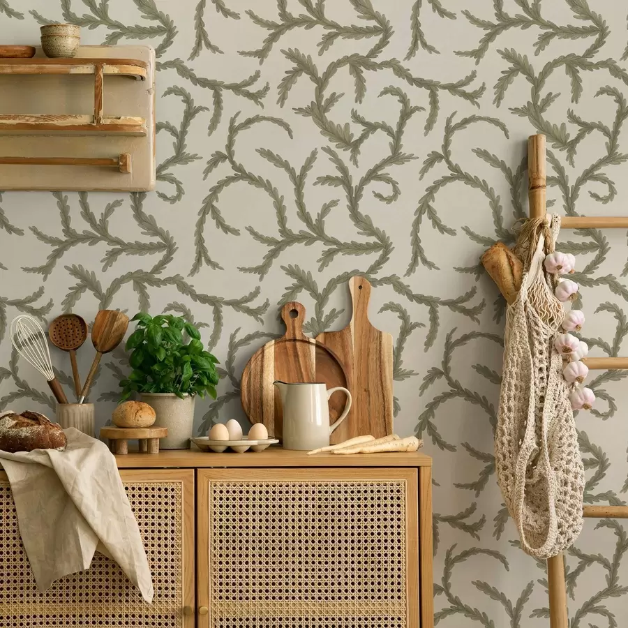 stenske poslikave Mehki zeleni iglavci na svetlem ozadju a00938