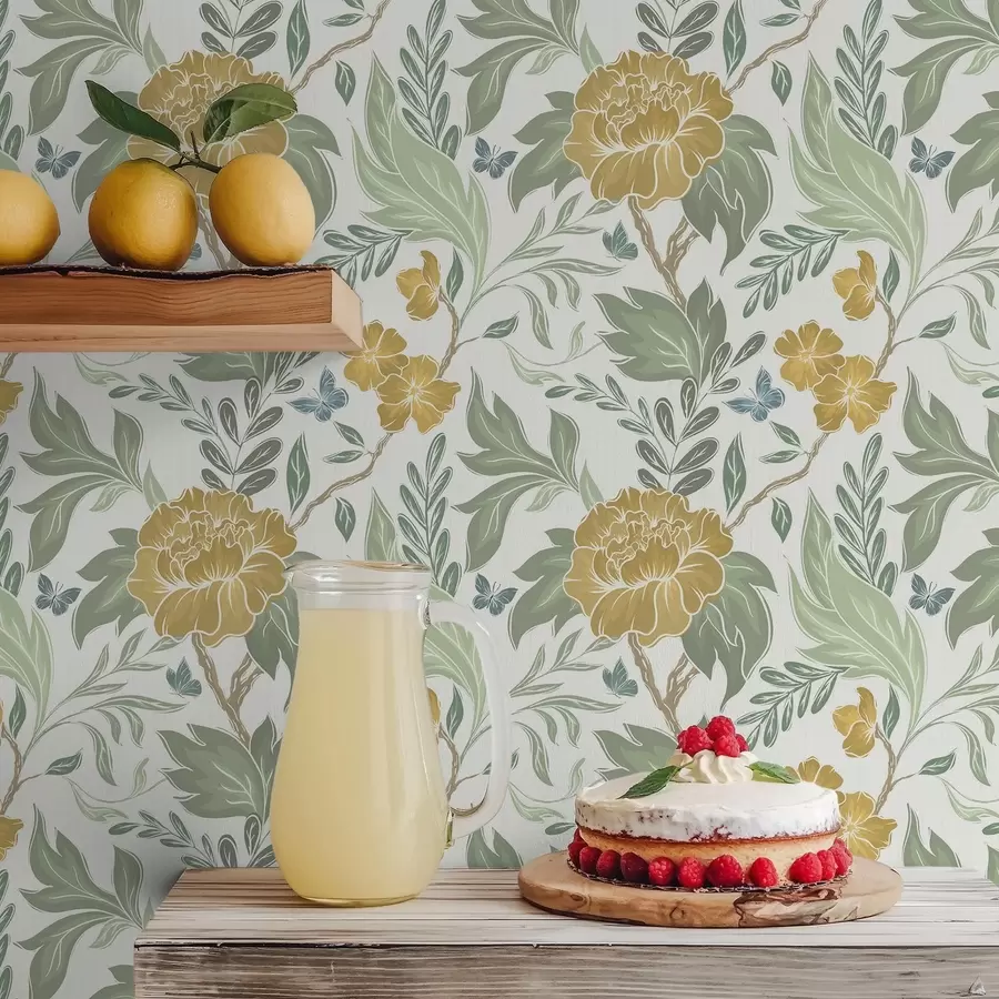 stenske poslikave Velike rumene potonike in zelenje na svetlem ozadju a00941