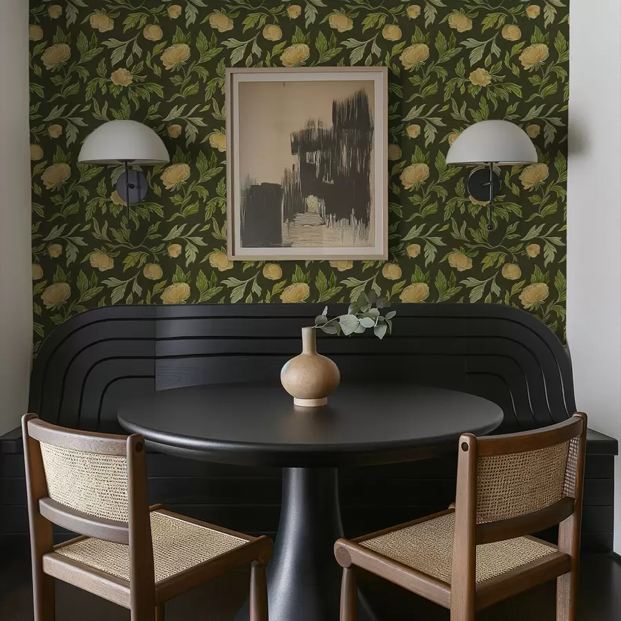 stenske poslikave Rumene potonike na bogatem temno zelenem ozadju a00942v1