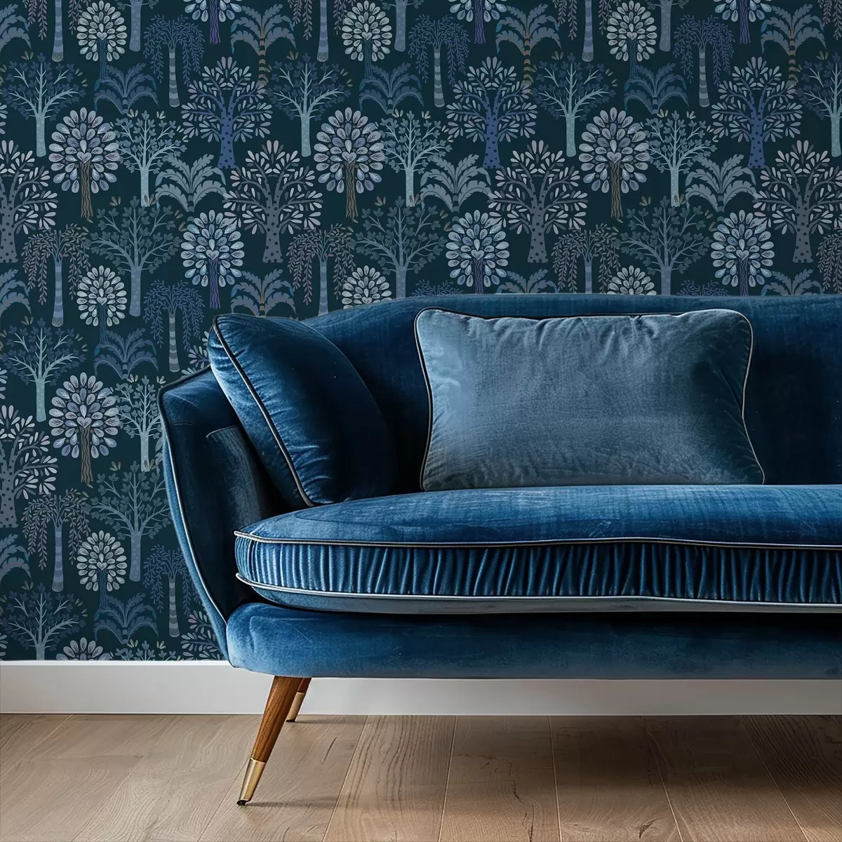 Ozadje Nočni gozd z okrasnimi drevesi v modrih odtenkih a00960v2