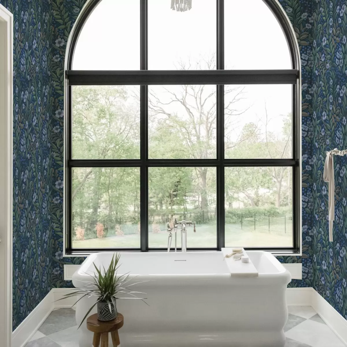 Ozadje Srednje modre jagode in beli cvetovi v gostem listju a00994