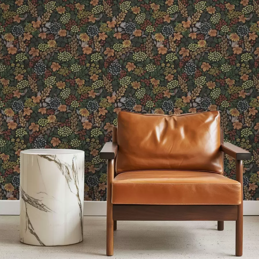 stenske poslikave Topel nočni vrt z rumenimi cvetovi in bujnim listjem a00996v1