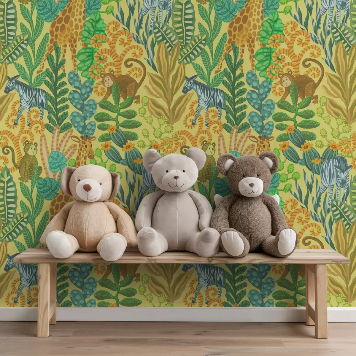 Ozadje Žirafa, zebra in opica v svetlo rumeni savani a01000v1