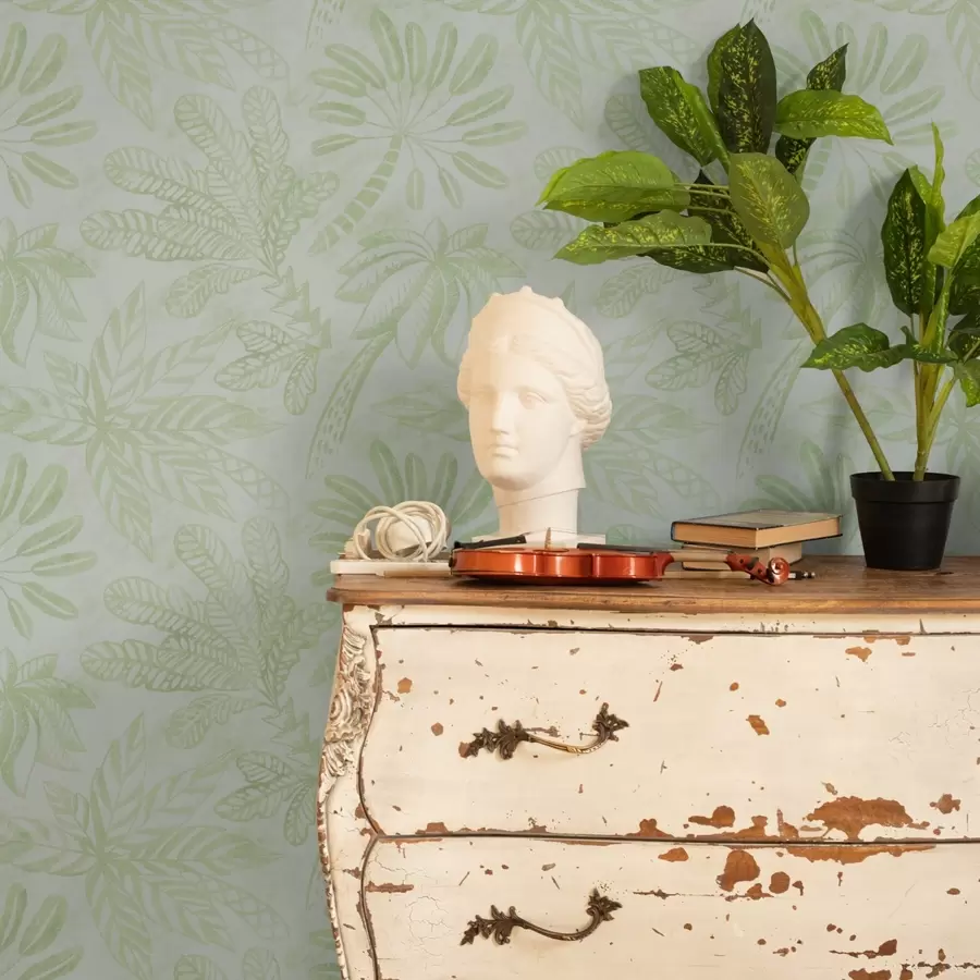 stenske poslikave Narisani tropski listi v svežih svetlo zelenih odtenkih a01001v1