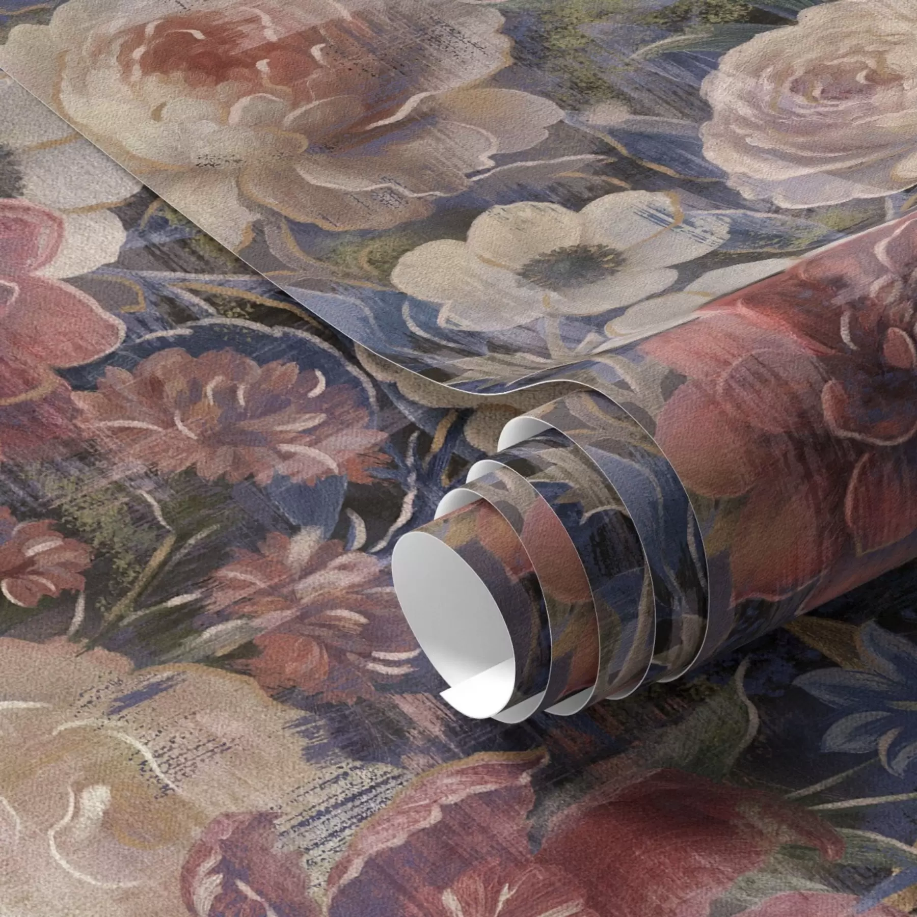 stenske poslikave Slikarski šopek velikih cvetov na temno modrem ozadju a01021