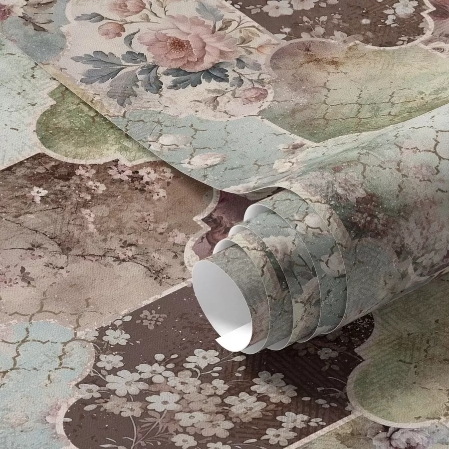 stenske poslikave Mozaik cvetličnih plošč in obrabljenih vzorčastih ploščic a01038