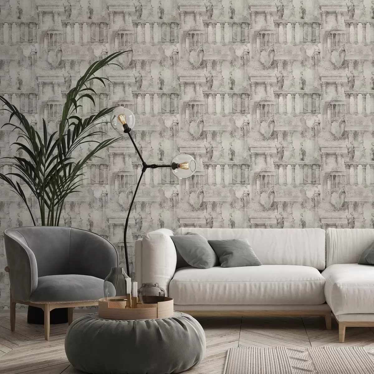 Ozadje Starinske kipe in stebri v nežnih bež-sivih odtenkih a01041