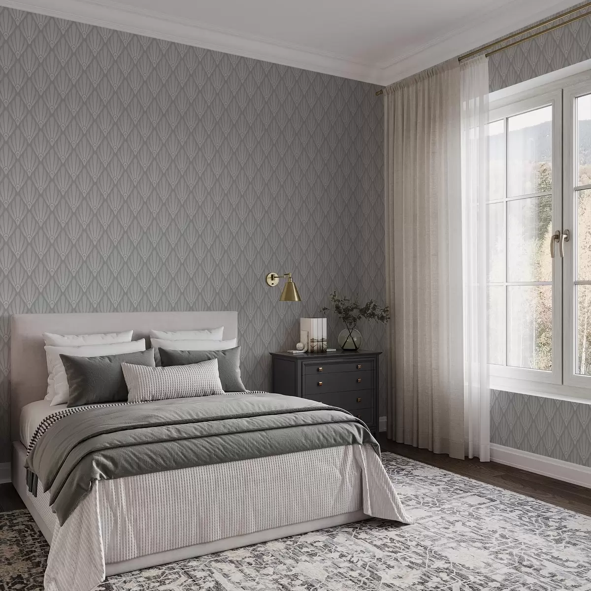 Ozadje Siva art deco z oblikami v obliki pahljače a01064