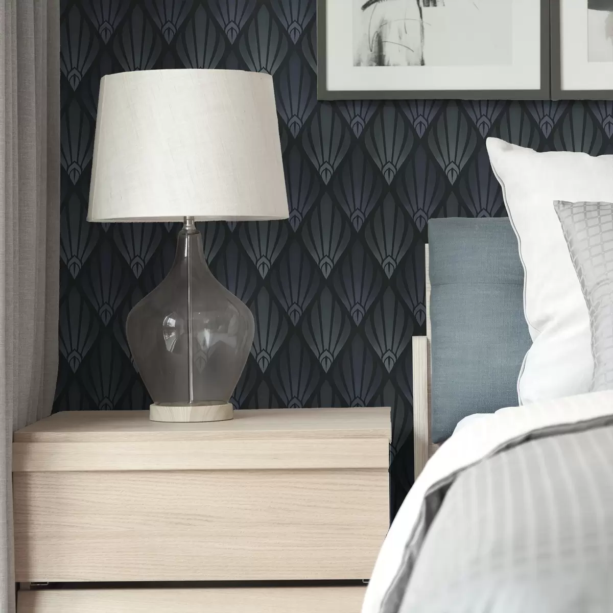 Ozadje Hladna modro-siva Art Deco z oblikami v obliki pahljače a01064v3