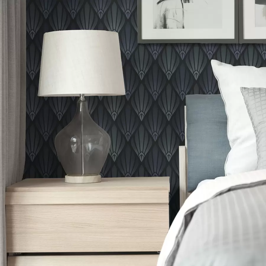 stenske poslikave Hladna modro-siva Art Deco z oblikami v obliki pahljače a01064v3