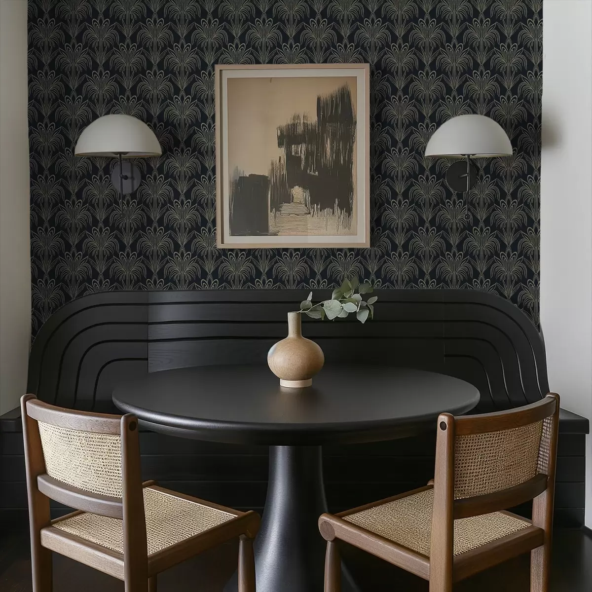 Ozadje Temni art deco ornament s stiliziranimi rastlinami a01065