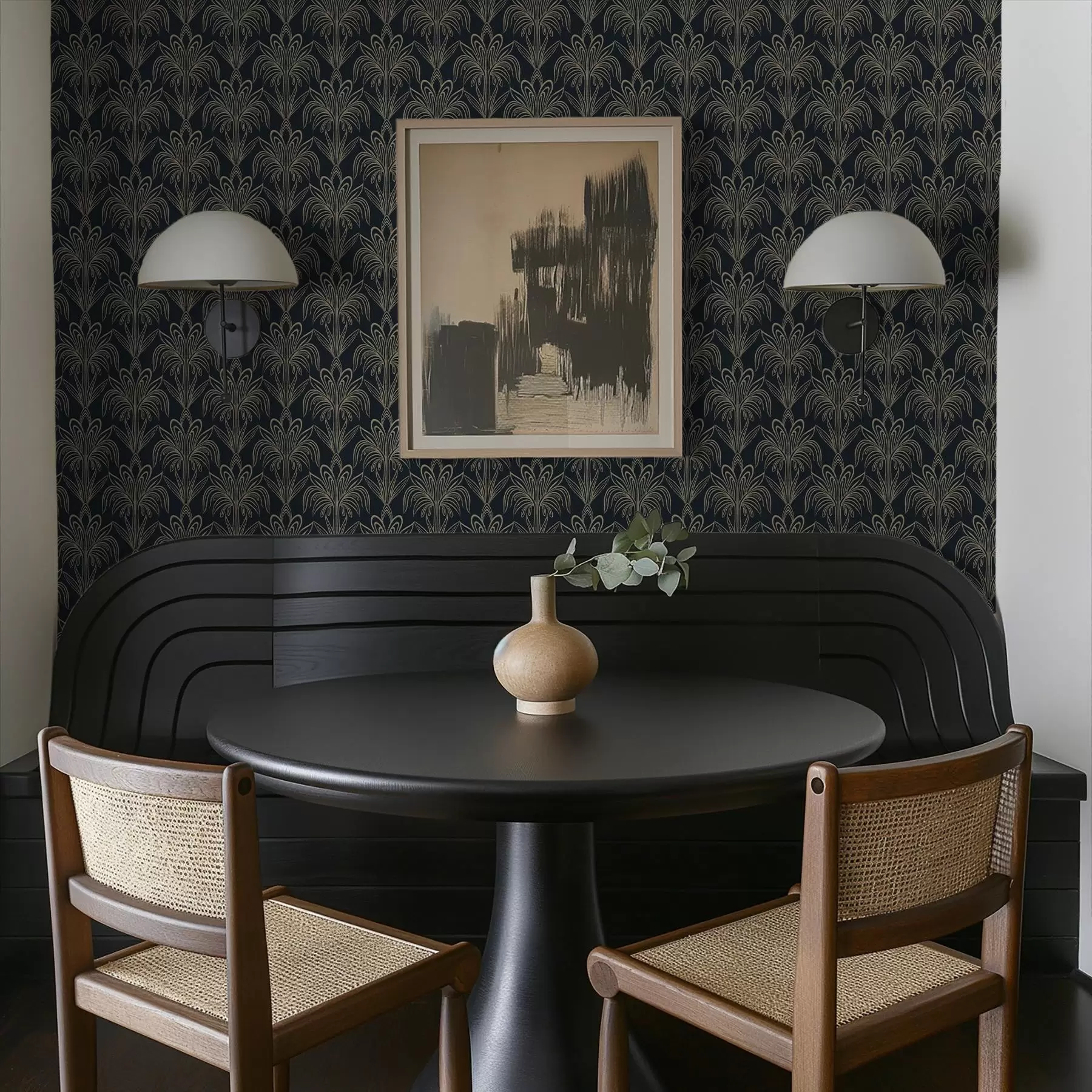 stenske poslikave Temni art deco ornament s stiliziranimi rastlinami a01065