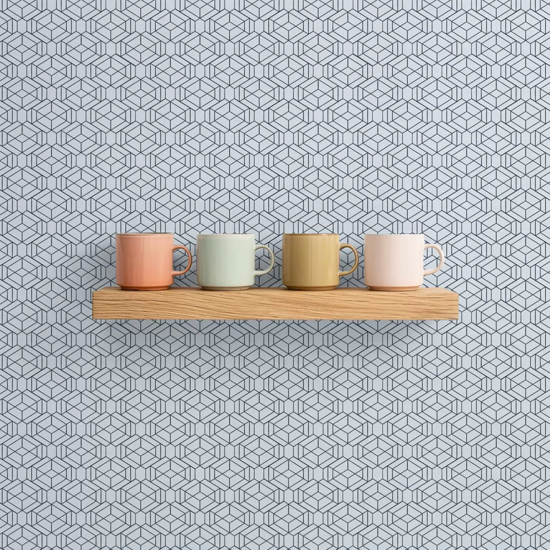 stenske poslikave Svetlo modri geometrijski vzorec kock a01066