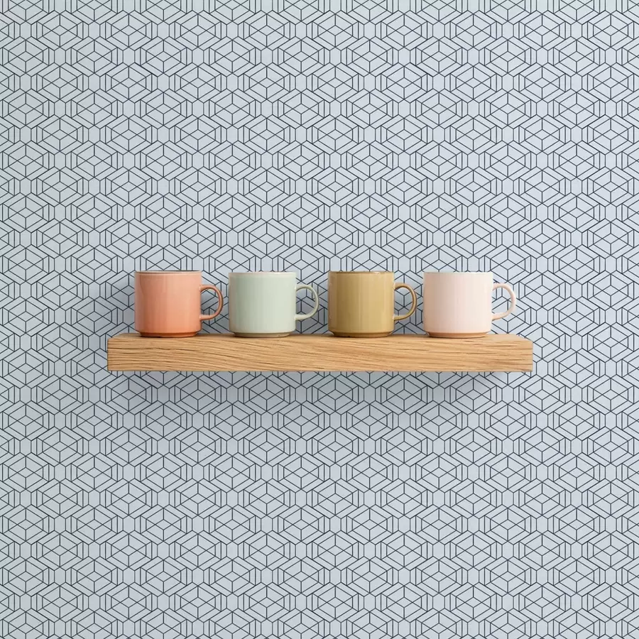 stenske poslikave Svetlo modri geometrijski vzorec kock a01066