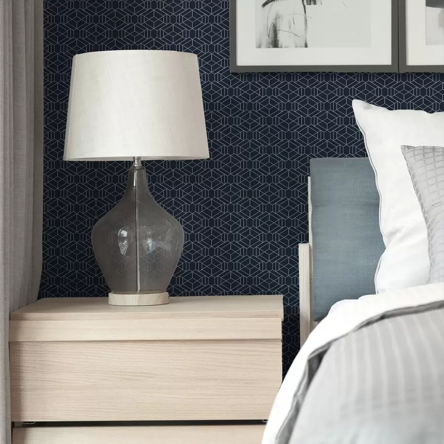 stenske poslikave Temno modra geometrijska mreža kock a01066v1