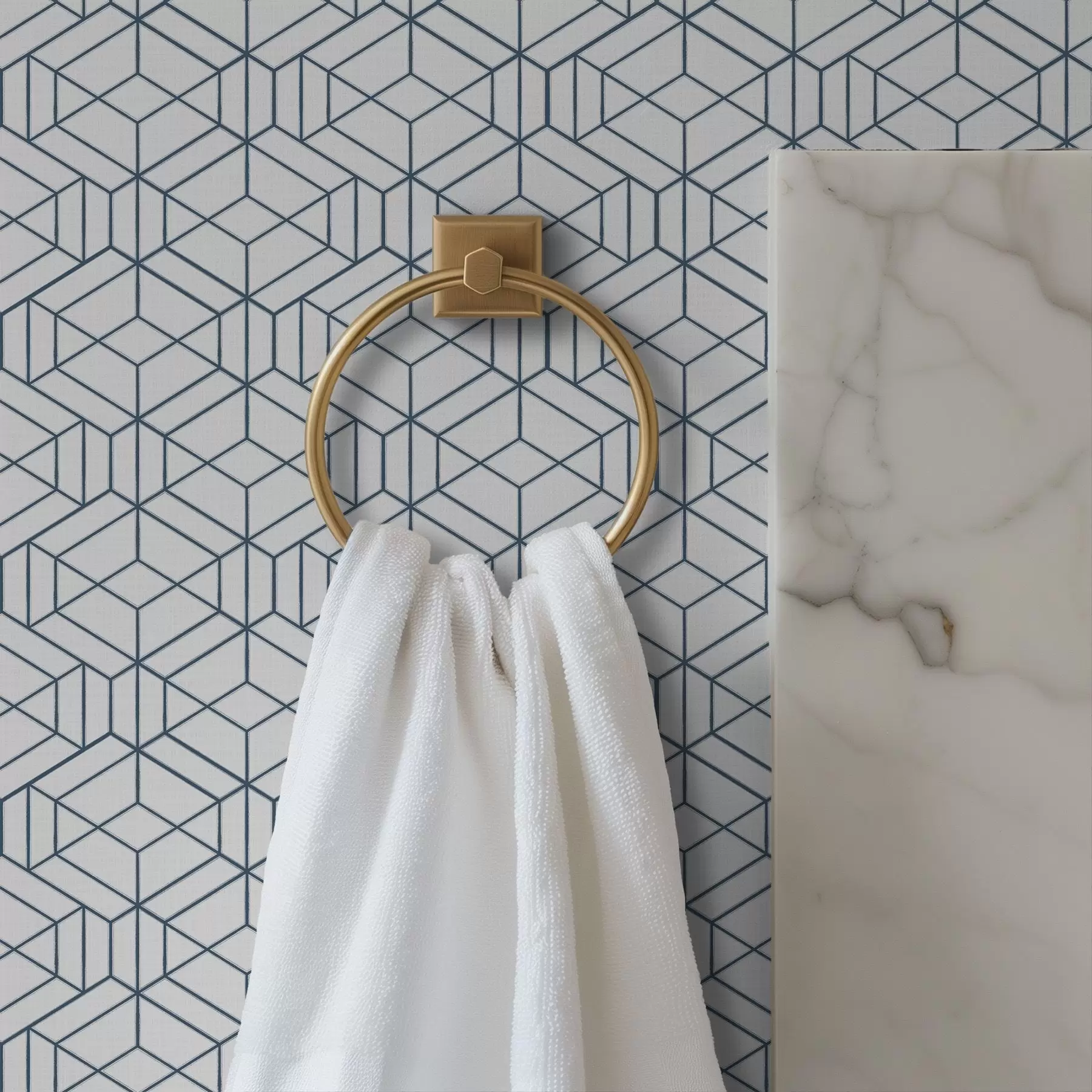 stenske poslikave Belo ozadje z modrimi tridimenzionalnimi geometrijskimi kockami a01067