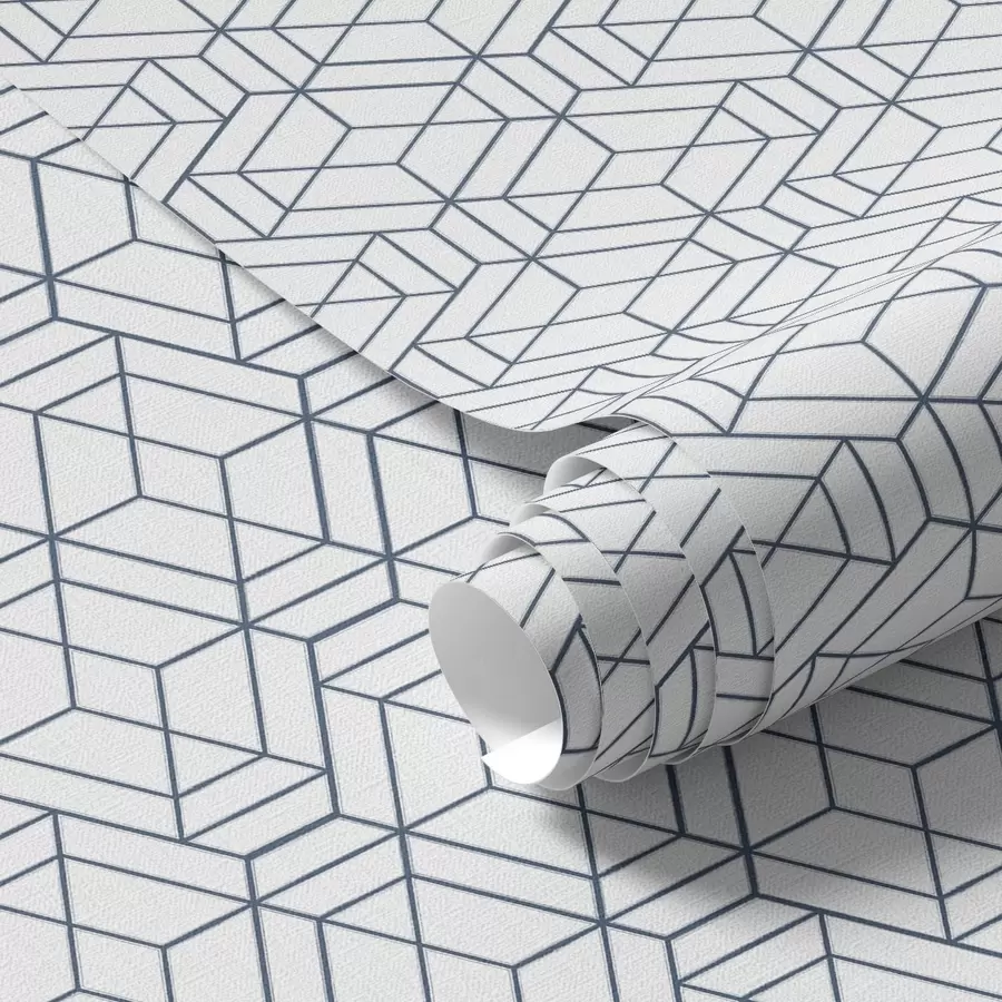 stenske poslikave Belo ozadje z modrimi tridimenzionalnimi geometrijskimi kockami a01067