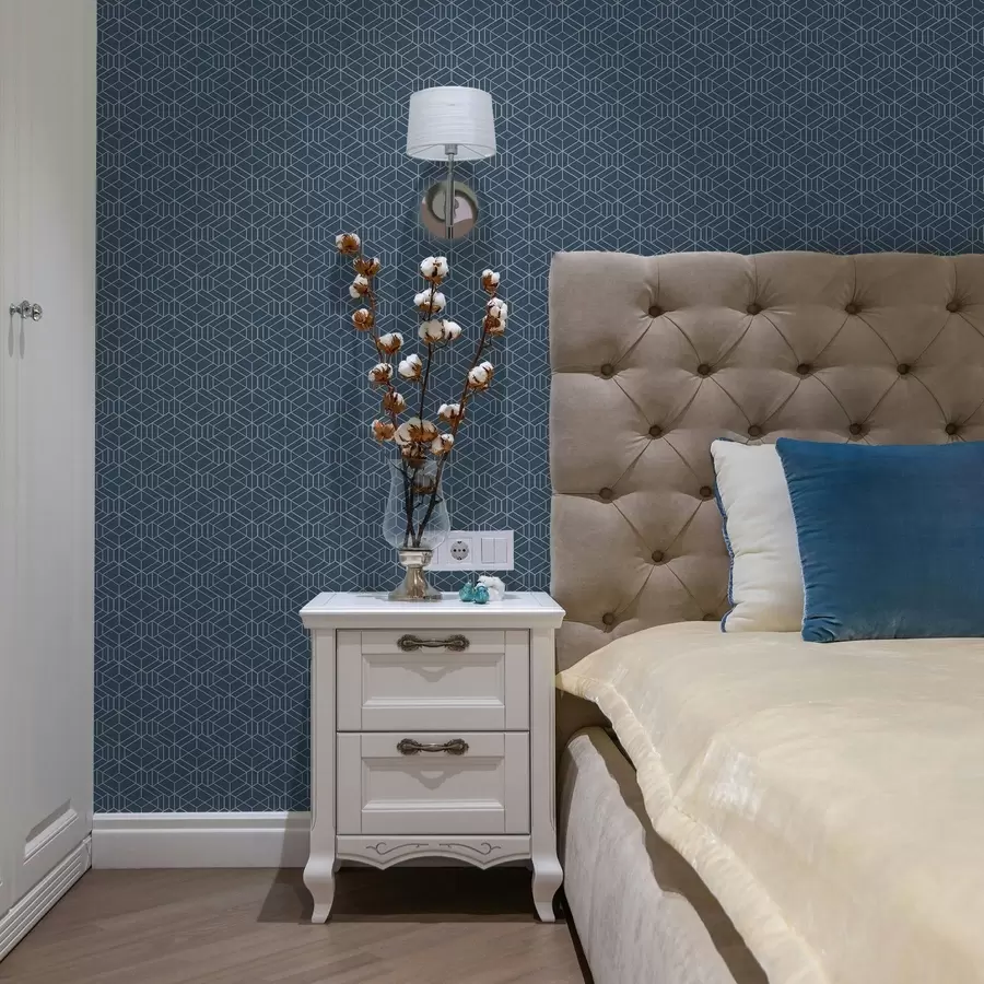 stenske poslikave Modro ozadje z belimi linearni kockami v mreži a01067v1