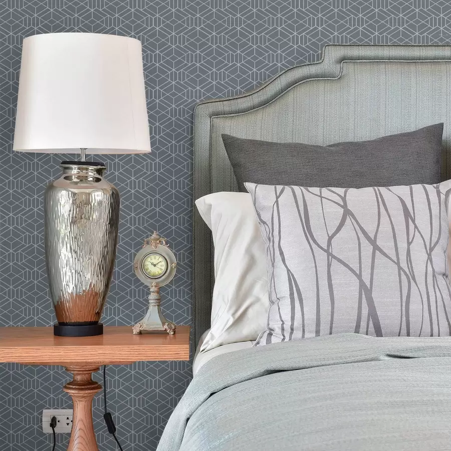 stenske poslikave Sivo ozadje z belimi tridimenzionalnimi kockami v mreži a01067v2