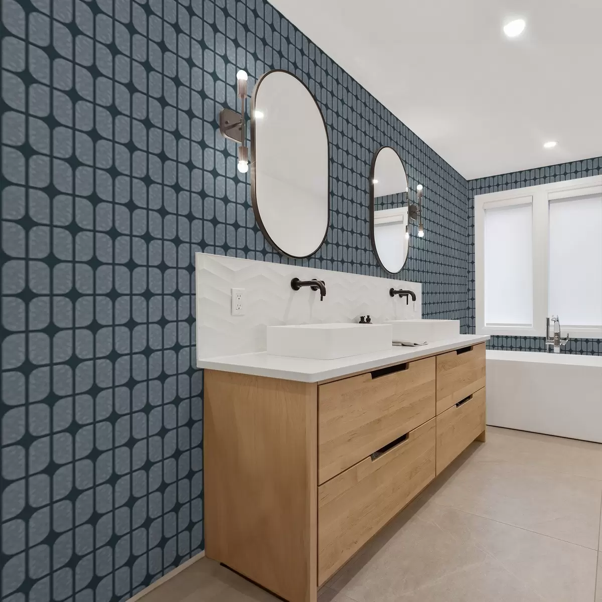 Ozadje Temno modro ozadje s sivim mozaikom zaobljenih ploščic a01068v1