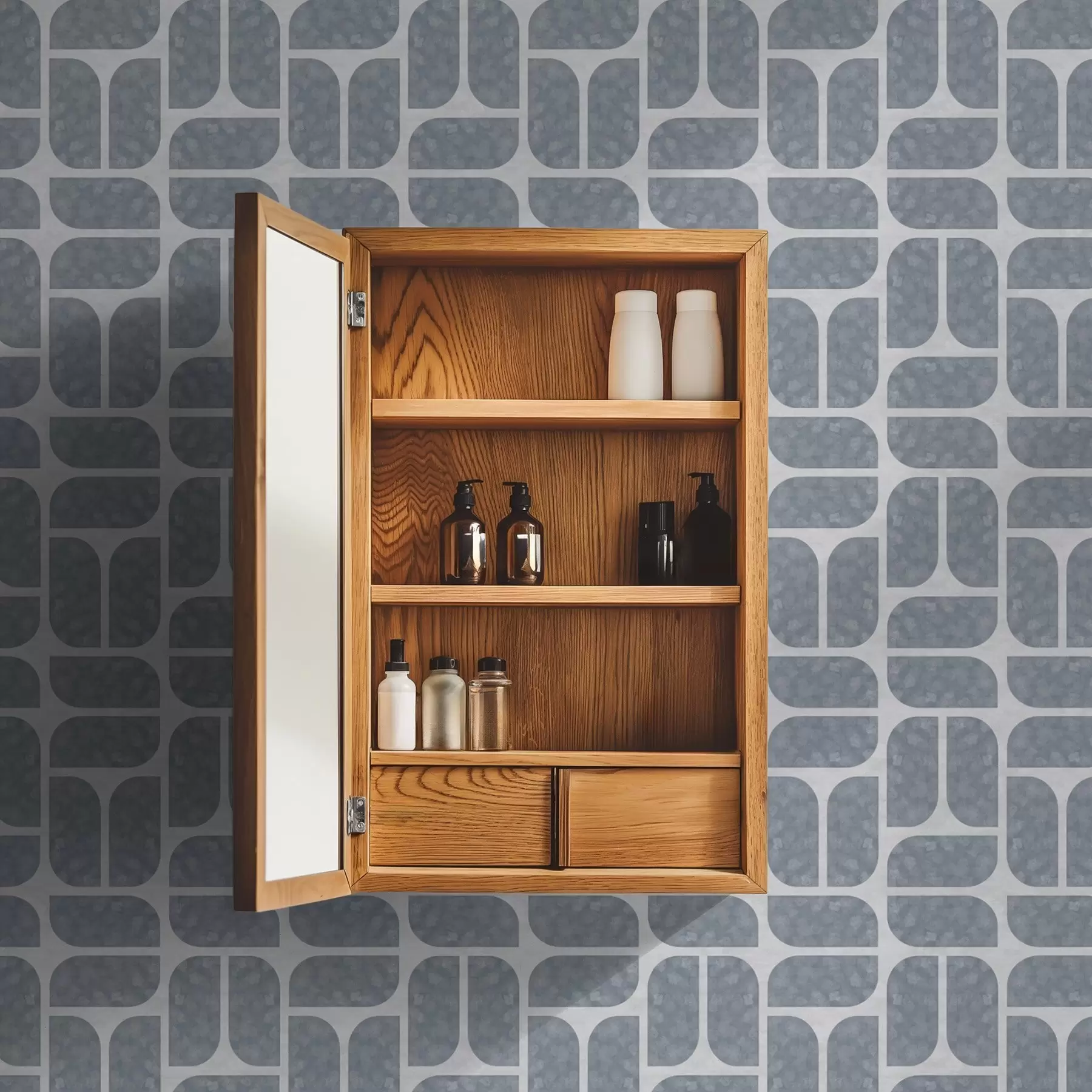 stenske poslikave Siva mozaika z izmeničnimi zaobljenimi in pravokotnimi oblikami a01069