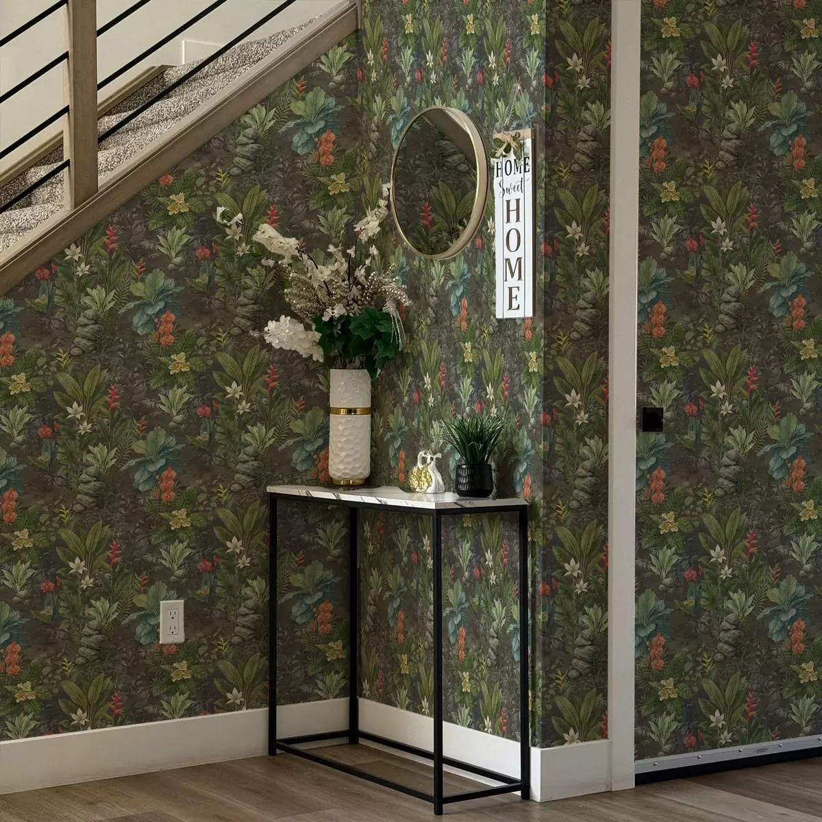 Ozadje Temni tropski vrt s svetlimi cvetovi in listjem a01079