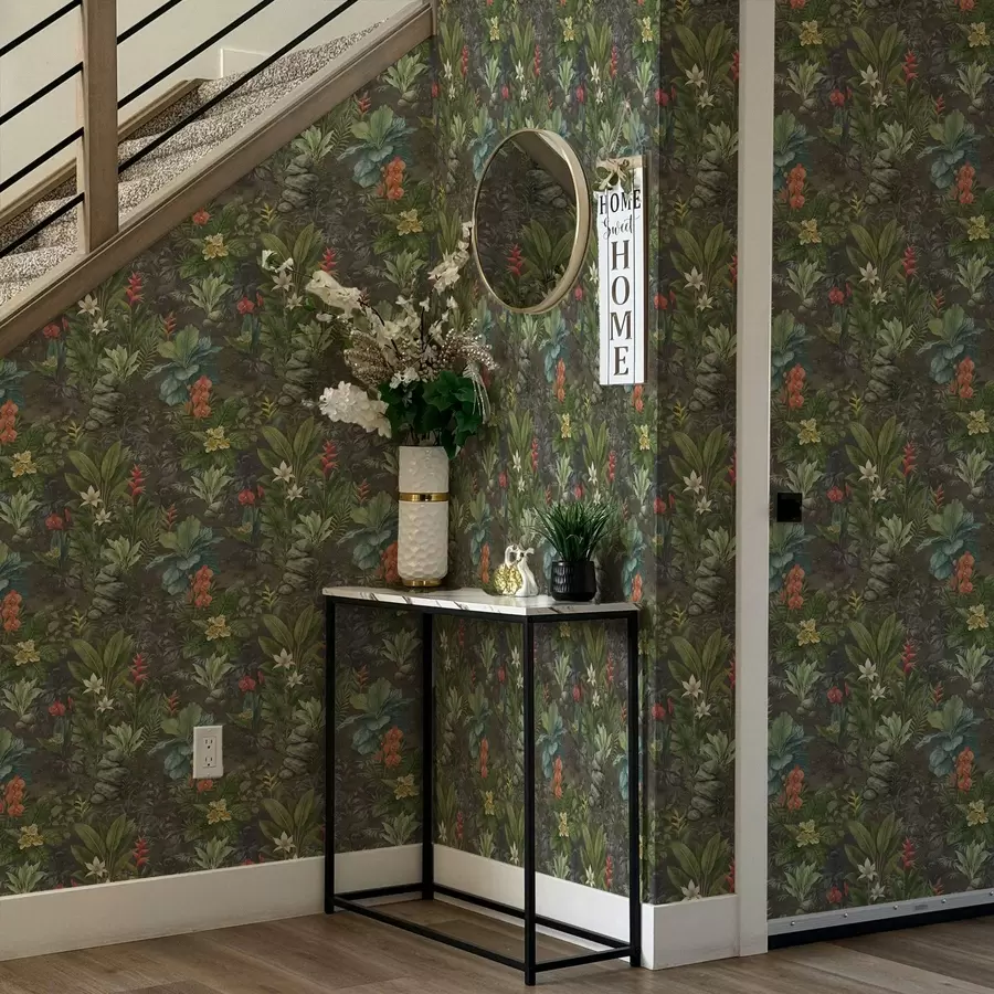 stenske poslikave Temni tropski vrt s svetlimi cvetovi in listjem a01079